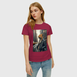 Женская футболка хлопок Леопард-модник житель Нью-Йорка ai art - фото 2