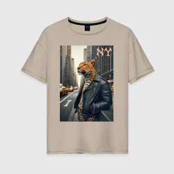 Женская футболка хлопок Oversize Леопард-модник житель Нью-Йорка ai art
