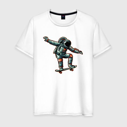 Мужская футболка из хлопка с принтом Космонавт скейтер, вид спереди №1