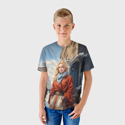 Детская футболка 3D Девушка на зимней прогулке  - фото 2