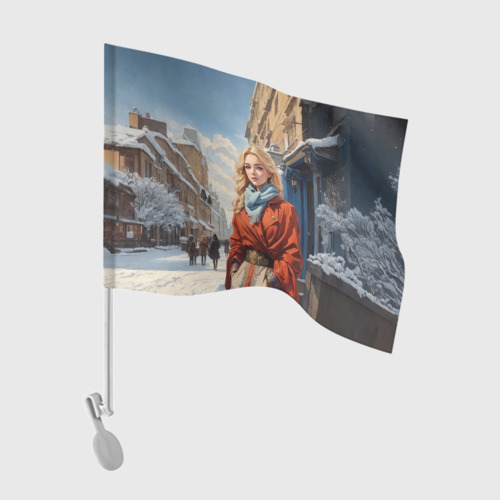 Флаг для автомобиля Девушка на зимней прогулке 