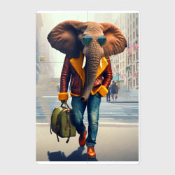 Магнитный плакат 2Х3 Слон модник с сумкой - нейросеть