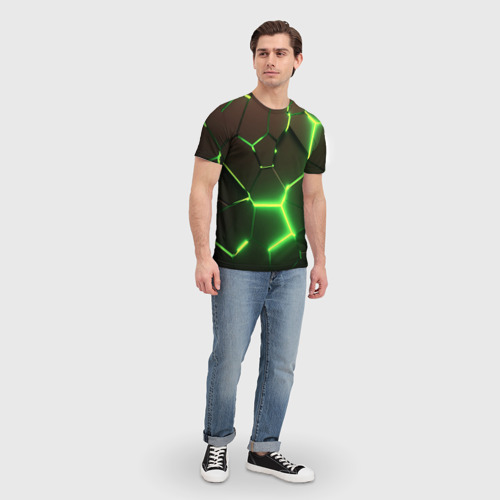Мужская футболка 3D Зелёные плиты разломы атомные, цвет 3D печать - фото 5