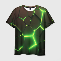 Мужская футболка 3D Зелёные плиты разломы атомные