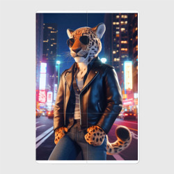 Магнитный плакат 2Х3 Funny leopard - neon city - ai art