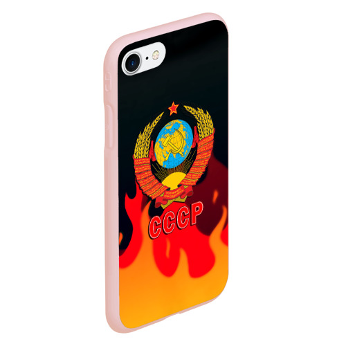 Чехол для iPhone 7/8 матовый с принтом СССР Герб огненный стиль, вид сбоку #3