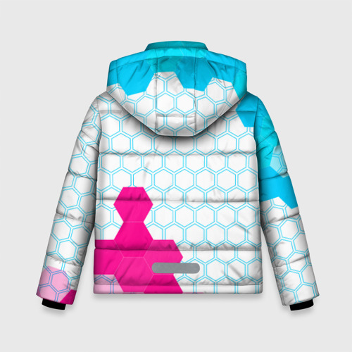 Зимняя куртка для мальчиков 3D с принтом Forza Horizon neon gradient style вертикально, вид сзади #1