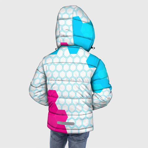 Зимняя куртка для мальчиков 3D с принтом Forza Horizon neon gradient style вертикально, вид сзади #2