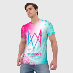 Мужская футболка 3D Watch Dogs neon gradient style - фото 2