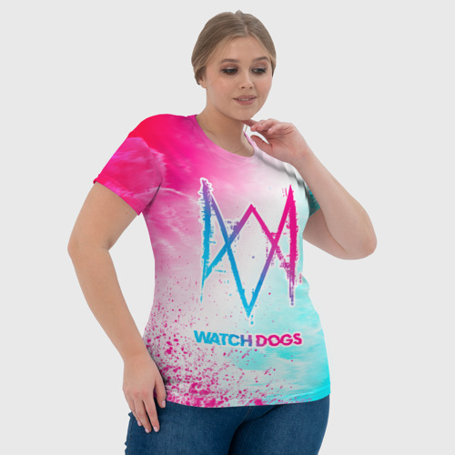 Женская футболка 3D Watch Dogs neon gradient style, цвет 3D печать - фото 6