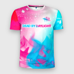 Мужская футболка 3D Slim Dead by Daylight neon gradient style посередине