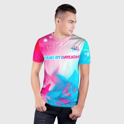 Мужская футболка 3D Slim Dead by Daylight neon gradient style посередине - фото 2