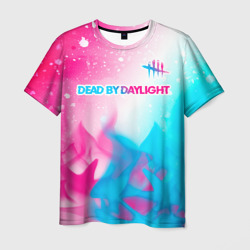 Мужская футболка 3D Dead by Daylight neon gradient style посередине