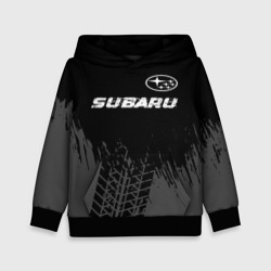 Детская толстовка 3D Subaru speed на темном фоне со следами шин посередине
