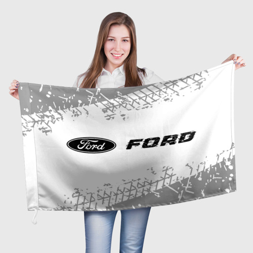 Флаг 3D Ford speed на светлом фоне со следами шин по-горизонтали