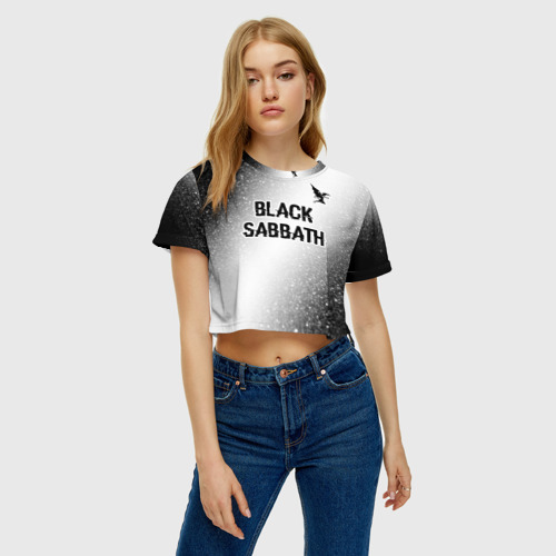 Женская футболка Crop-top 3D Black Sabbath glitch на светлом фоне посередине, цвет 3D печать - фото 4