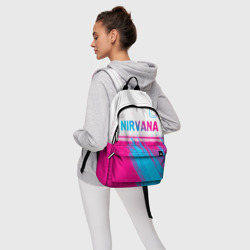 Рюкзак с принтом Nirvana neon gradient style посередине для любого человека, вид спереди №4. Цвет основы: белый