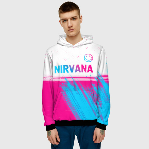 Мужская толстовка 3D с принтом Nirvana neon gradient style посередине, фото на моделе #1