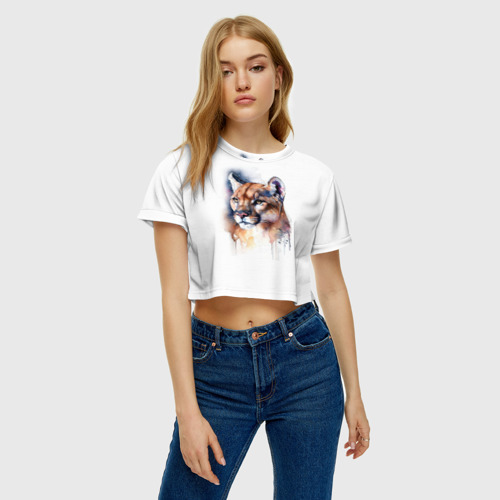 Женская футболка Crop-top 3D Дикий зверь пума голова, цвет 3D печать - фото 3