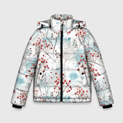 Зимняя куртка для мальчиков 3D Акварельные веточки рябины - зимний паттерн