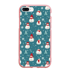 Чехол для iPhone 7Plus/8 Plus матовый Funny ugly snowman - новогодний паттерн 