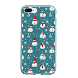 Чехол для iPhone 7Plus/8 Plus матовый Funny ugly snowman - новогодний паттерн 