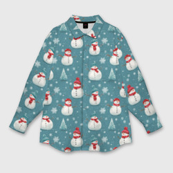 Мужская рубашка oversize 3D Funny ugly snowman - новогодний паттерн 