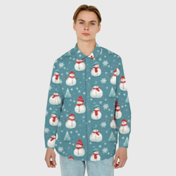 Мужская рубашка oversize 3D Funny ugly snowman - новогодний паттерн  - фото 2