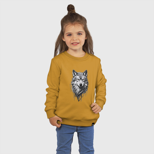 Детский свитшот хлопок с принтом Волк в серых тонах, фото на моделе #1