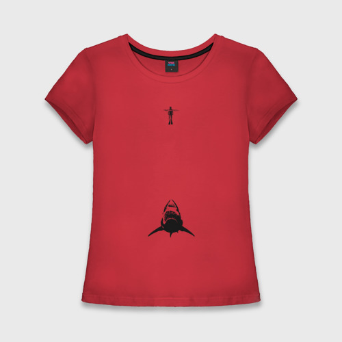 Женская футболка хлопок Slim Водолаз и акула, цвет красный