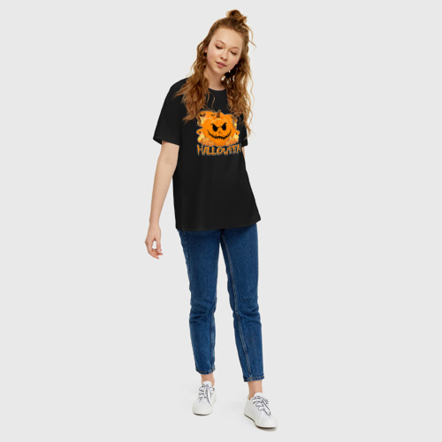 Женская футболка хлопок Oversize Orange holiday halloween, цвет черный - фото 5