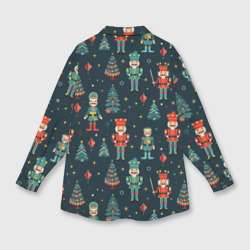 Рубашка с принтом Щелкунчики и новогодние елки - паттерн для любого человека, вид сзади №1. Цвет основы: белый