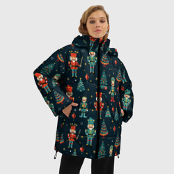 Женская зимняя куртка Oversize Щелкунчики и новогодние елки - паттерн - фото 2
