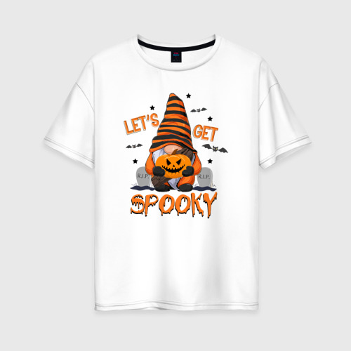 Женская футболка хлопок Oversize Lets get spooky, цвет белый