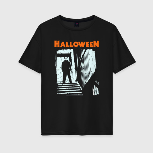 Женская футболка хлопок Oversize Halloween day, цвет черный