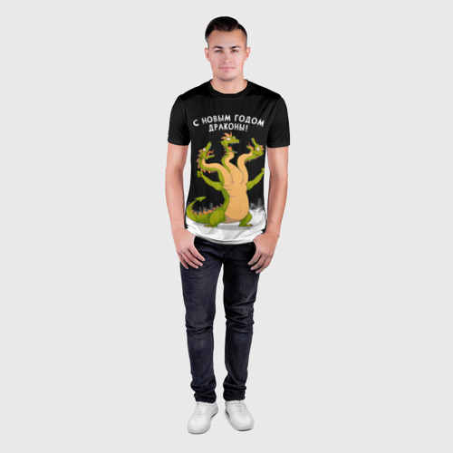 Мужская футболка 3D Slim Горыныч - с новым годом драконы, цвет 3D печать - фото 4