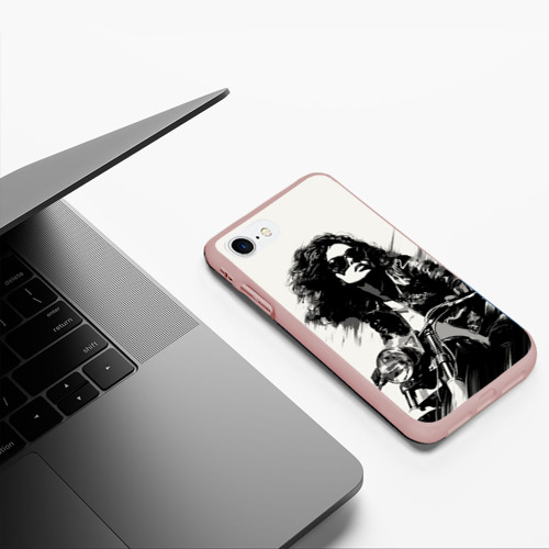Чехол для iPhone 7/8 матовый с принтом Брюнетка на ретро байке, фото #5