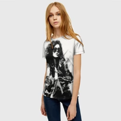 Женская футболка 3D Брюнетка на ретро байке - фото 2