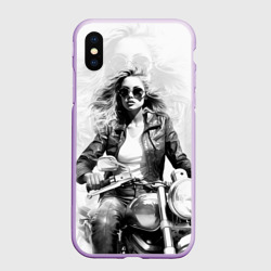 Чехол для iPhone XS Max матовый Блондинка на ретро байке