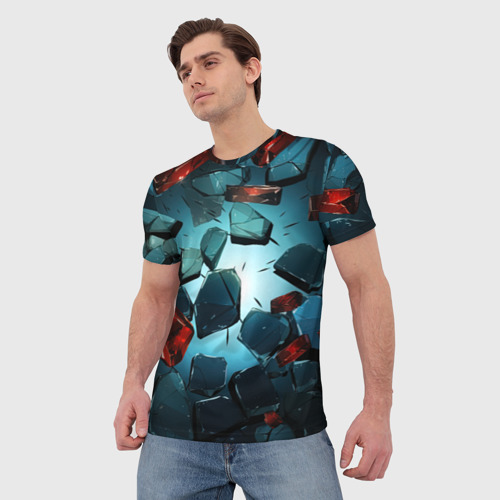 Мужская футболка 3D Летящие осколки цветного стекла, цвет 3D печать - фото 3