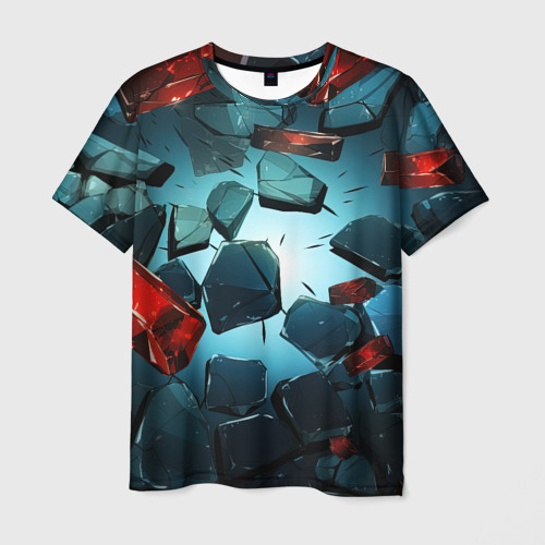 Мужская футболка 3D Летящие осколки цветного стекла, цвет 3D печать