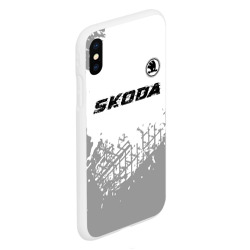 Чехол для iPhone XS Max матовый Skoda speed на светлом фоне со следами шин посередине - фото 2