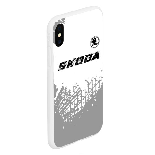 Чехол для iPhone XS Max матовый Skoda speed на светлом фоне со следами шин посередине - фото 3