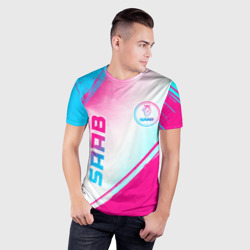 Мужская футболка 3D Slim Saab neon gradient style вертикально - фото 2