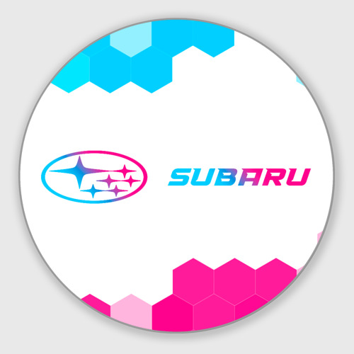 Круглый коврик для мышки Subaru neon gradient style по-горизонтали