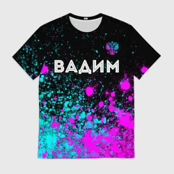 Мужская футболка 3D Вадим и неоновый герб России посередине