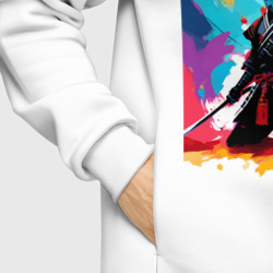 Худи с принтом Samurai - watercolor - ai art для женщины, вид на модели спереди №6. Цвет основы: белый