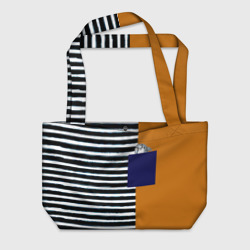 Пляжная сумка 3D Оранжевый и бело чёрные полосы  карман с акулой минимализм  