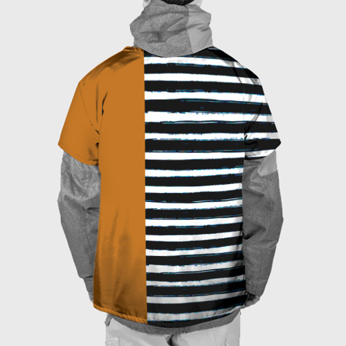 Накидка на куртку 3D Оранжевый и бело чёрные полосы  карман с акулой минимализм  , цвет 3D печать - фото 2