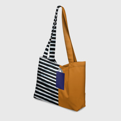 Пляжная сумка 3D Оранжевый и бело чёрные полосы  карман с акулой минимализм   - фото 2